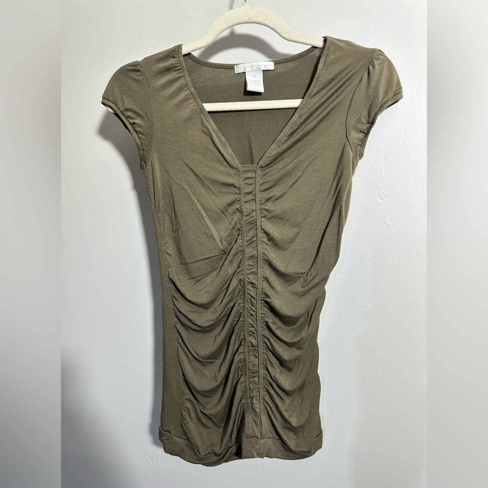 Design History Women’s XS Olive Short Cap Sleeve Ruched Top | SKU 0475